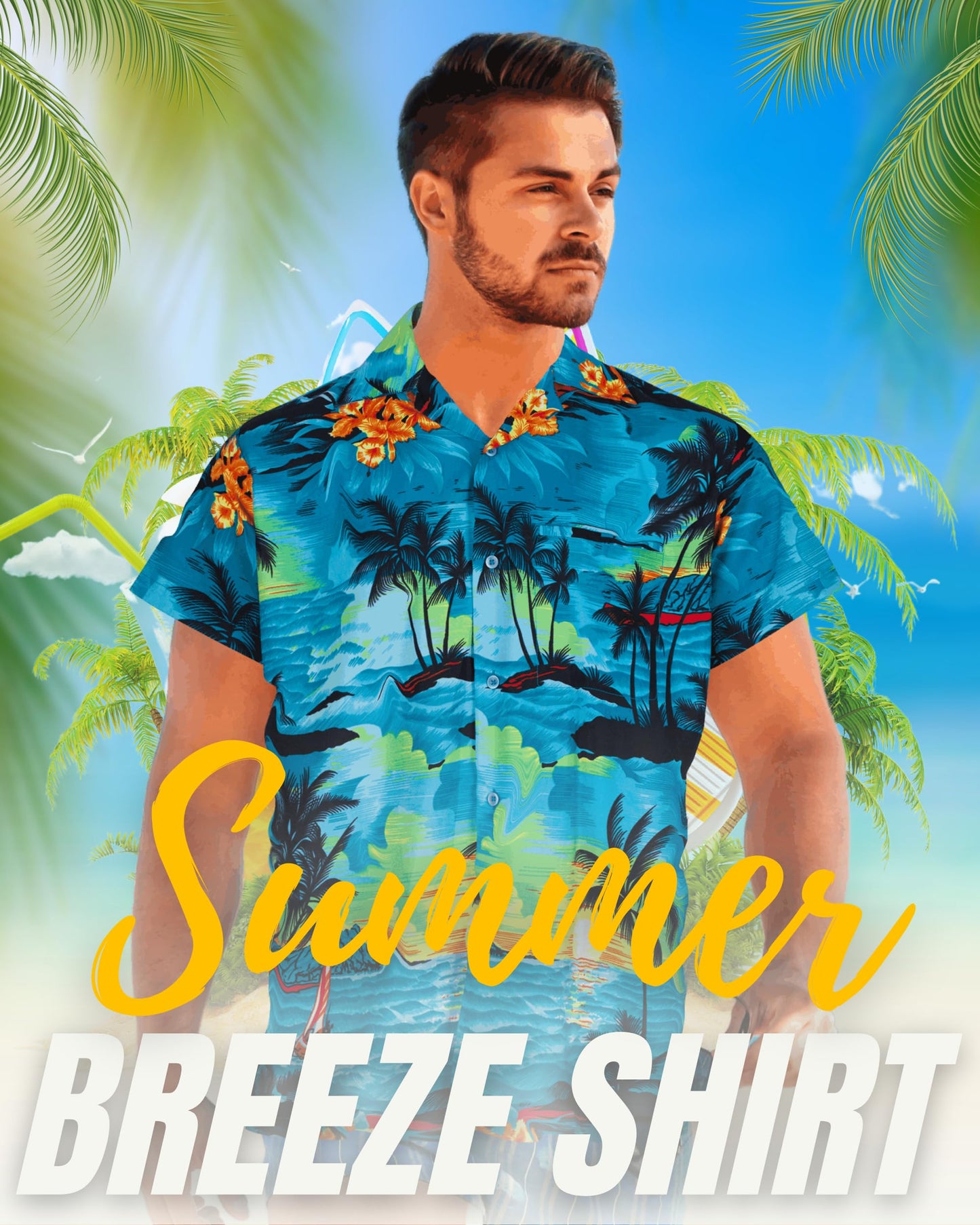 Mens Hawaiian Shirt Short Sleeve Stag Beach Holiday Aloha Summer