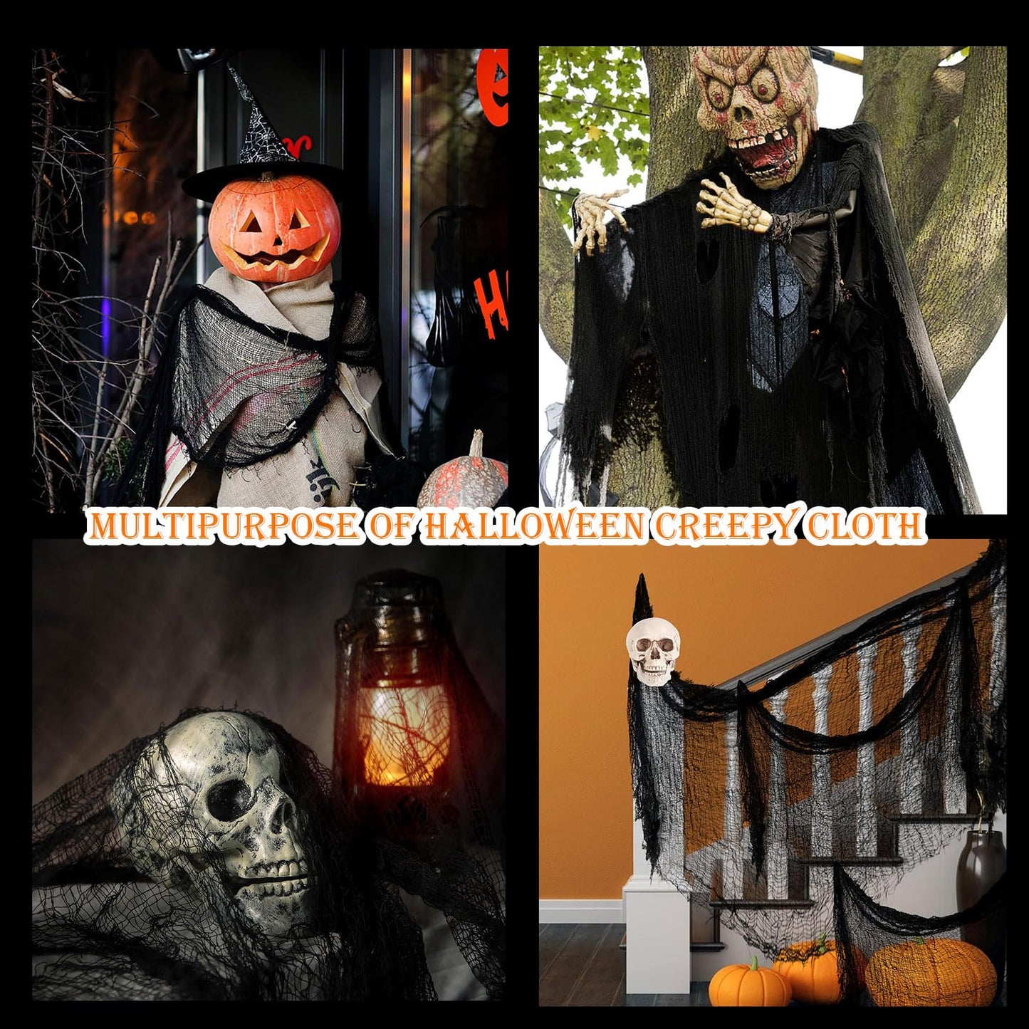 AUXHCYL Halloween Creepy Cloth Decorations, 120 x 600cm Black Spooky Scary Gauze Decor Halloween Decorations for Party Indoor Outdoor