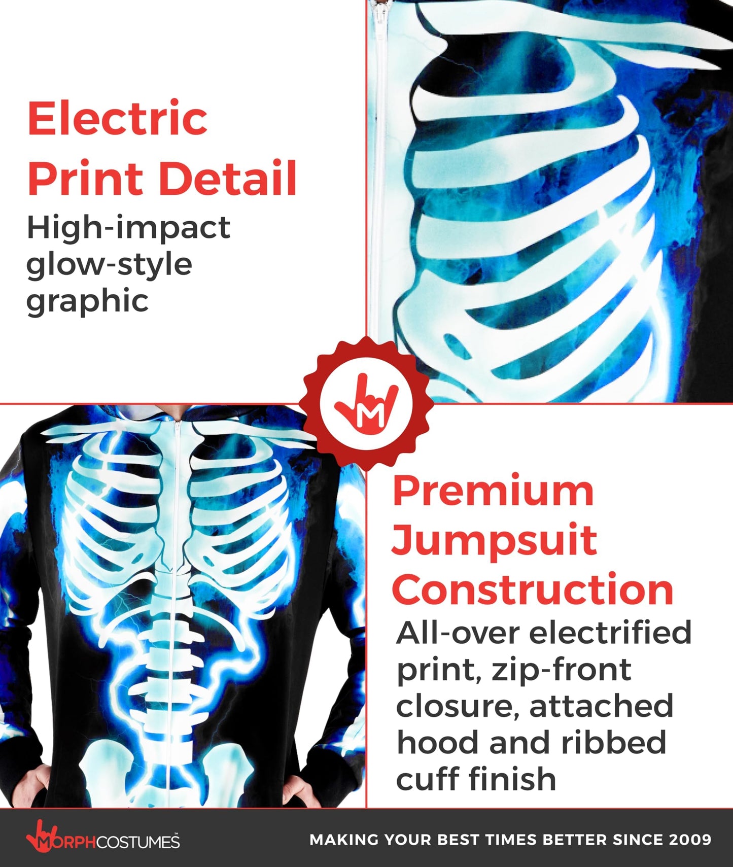 Electric Skeleton Costume Men Adult Halloween Jumpsuit Skeleton (image 2)