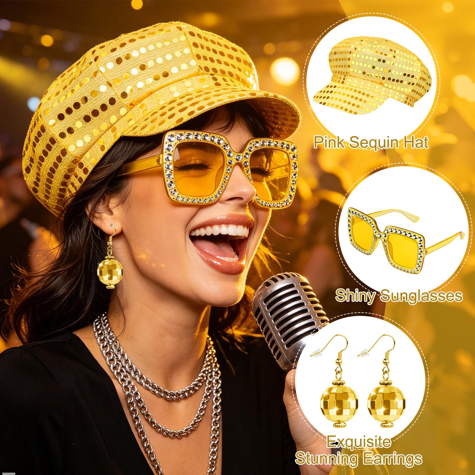 Gold Sequin Hat Cap for ABBA Accessories Women 70s Disco (image 3)