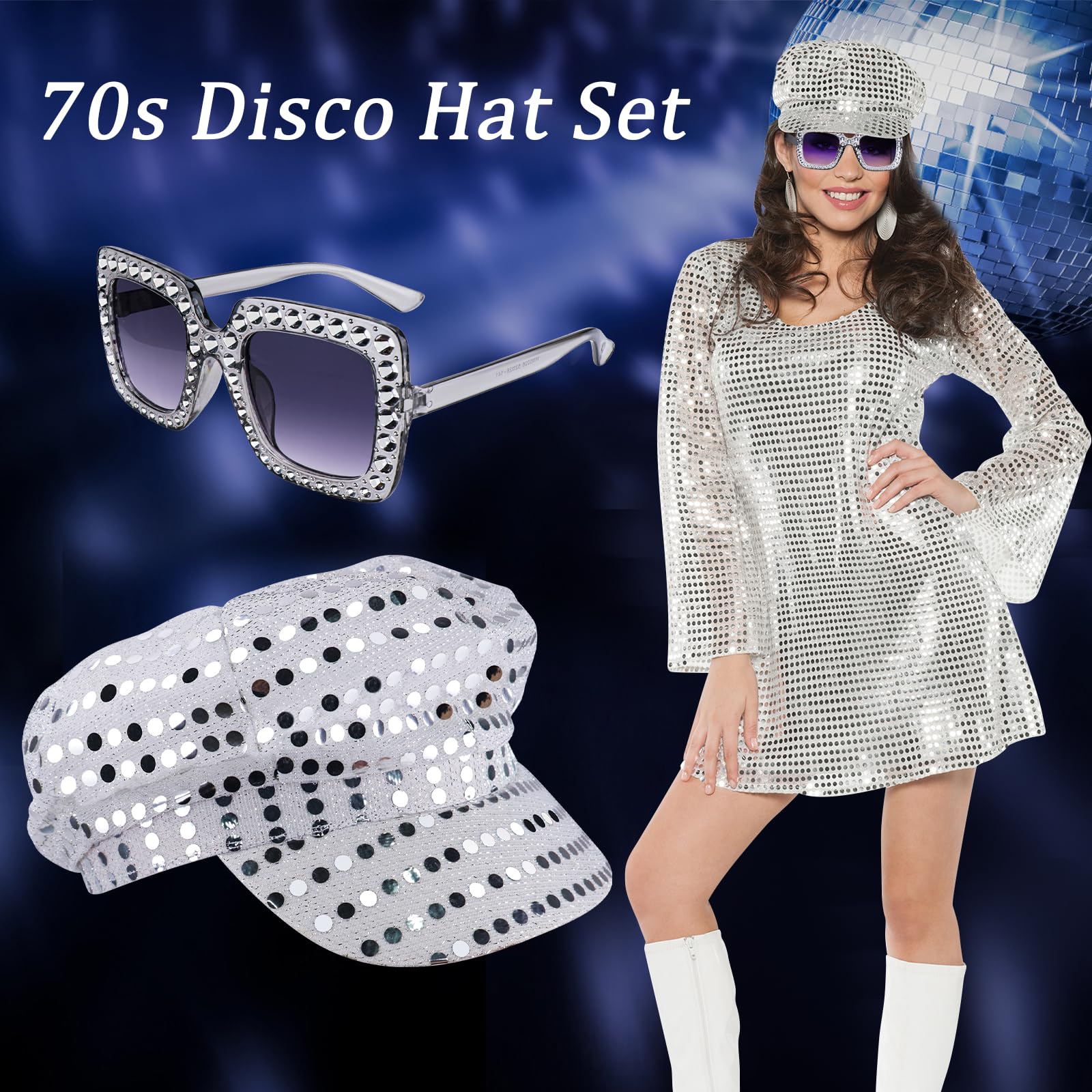 70s Disco Hat Sequin Silver Hat for ABBA Accessories Women (image 2)