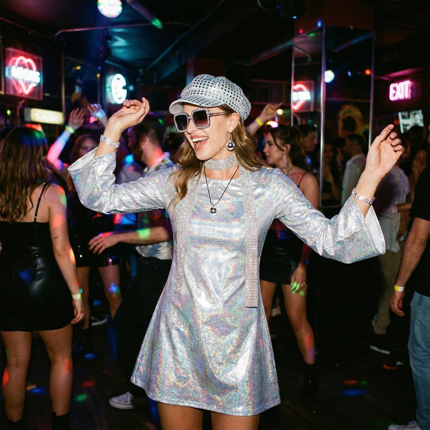 70s Disco Costume for Women - Disco Outfit Set with Sparkle Flare (image 3)