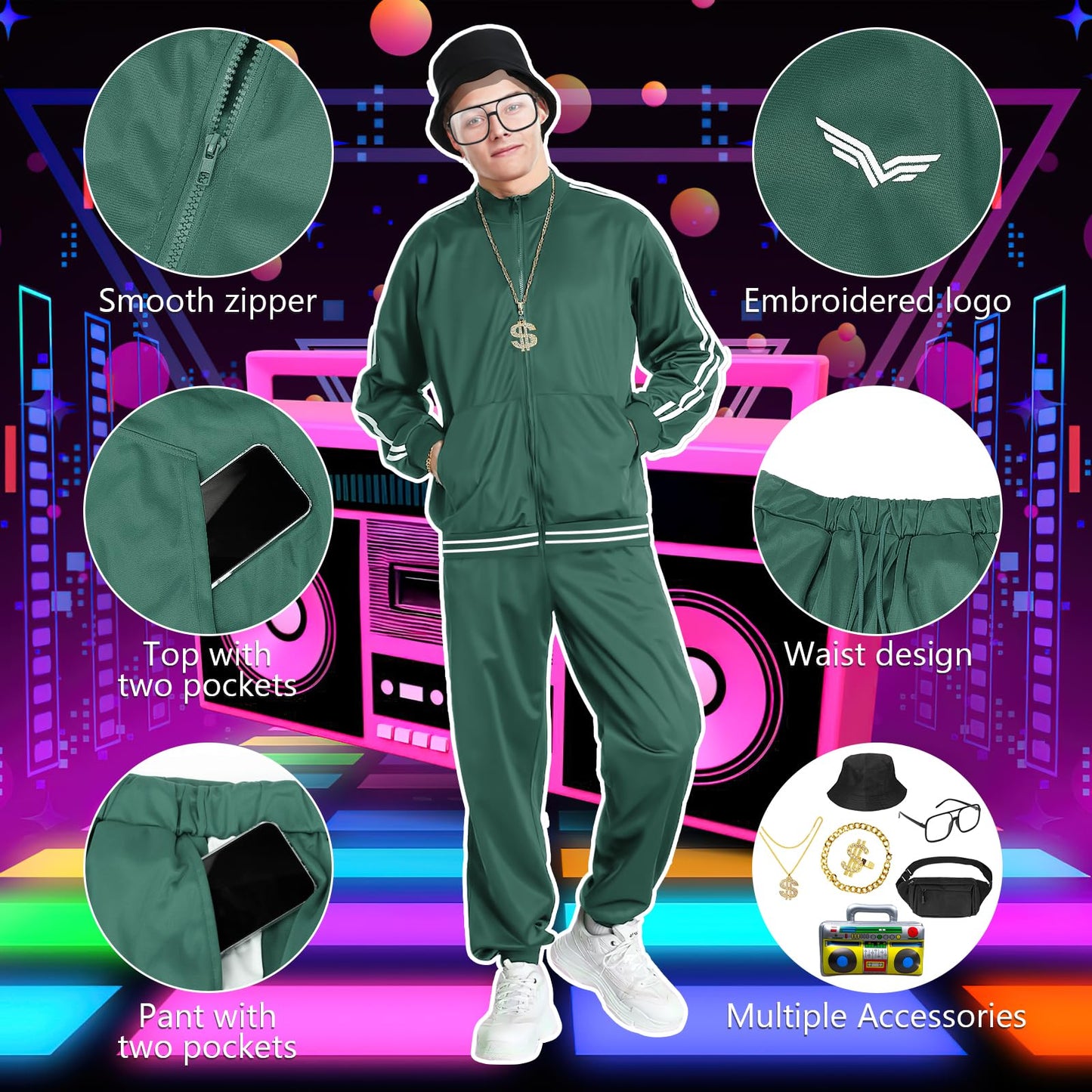 80s 90s Fancy Dress Men & Women - Retro Shell Suit Tracksuit (image 4)