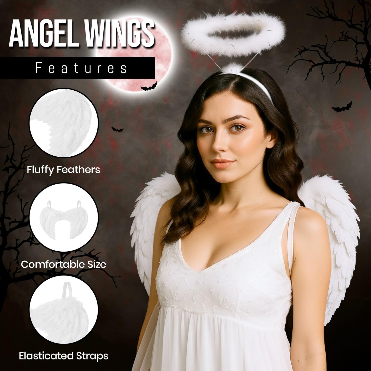 White Angel Wings and Halo Womens Halloween Costumes - Adult Angel