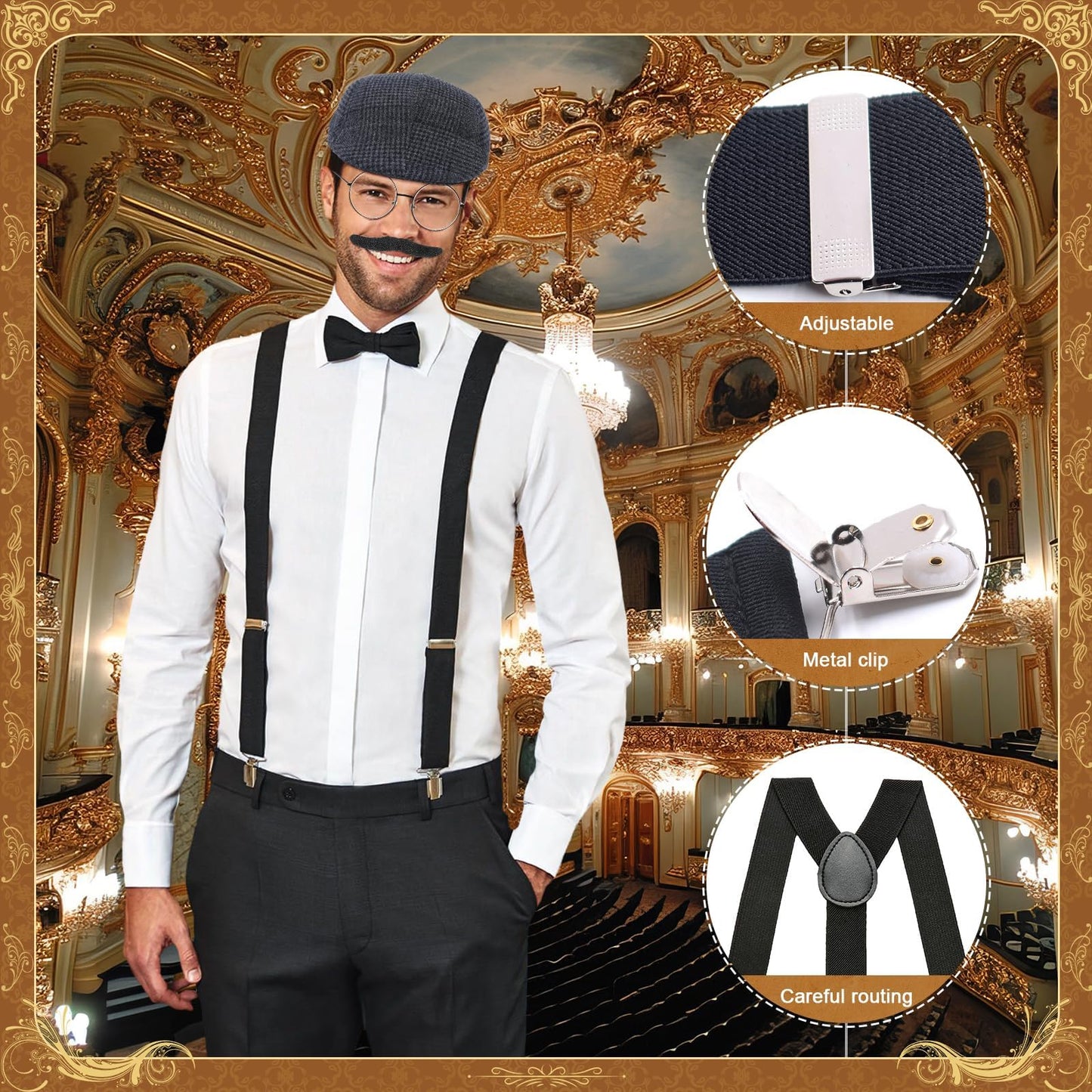 1920s Gatsby Costume Accessories Set - Mens Fancy Dress with Beret