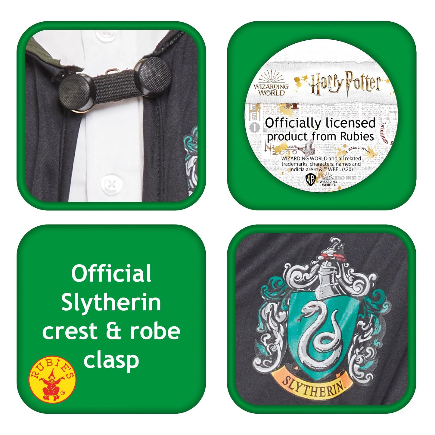 Rubies 884254M Slytherin Robe Costume Harry Potter Fancy Dress, Boys, Multicolour, M Halloween