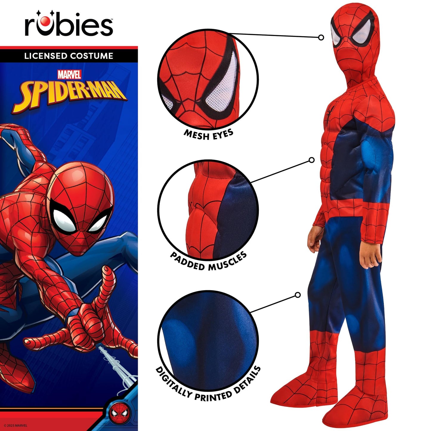 Rubies Official Marvel Spider-Man Deluxe Padded Muscles Child Costume, Kids Superhero Fancy Dress, Age 3-4 Years Halloween