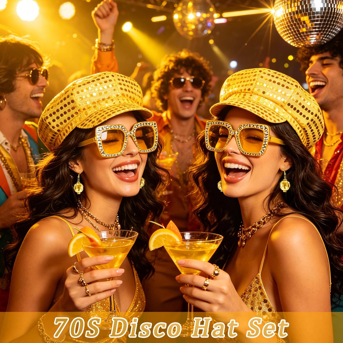 Gold Sequin Hat Cap for ABBA Accessories Women 70s Disco (image 5)