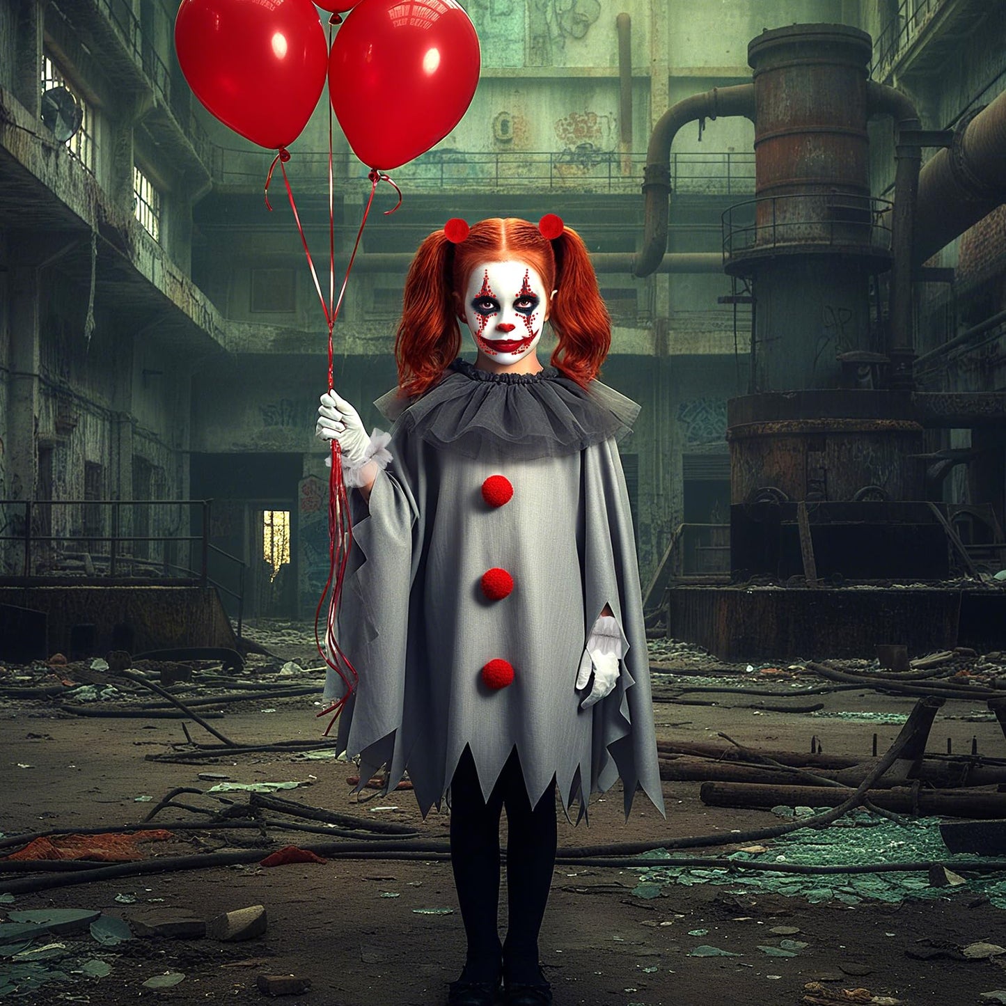 Beipegin Scary Clown Costume for Adults,Clown Poncho Face Gems Gloves Hairclip Joker Costume Terrifier Dress Up Carnival Halloween