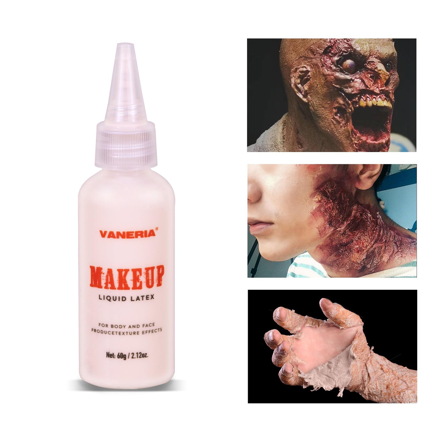 VANERIA Halloween Vampire Make Up Kit SFX Makeup Kit 4 Pairs Vampire Teeth, Scar Wax and Spatula, Fake Blood Capsules,Sponges,Liquid Latex Special Effect Makeup Kit Professional ﻿