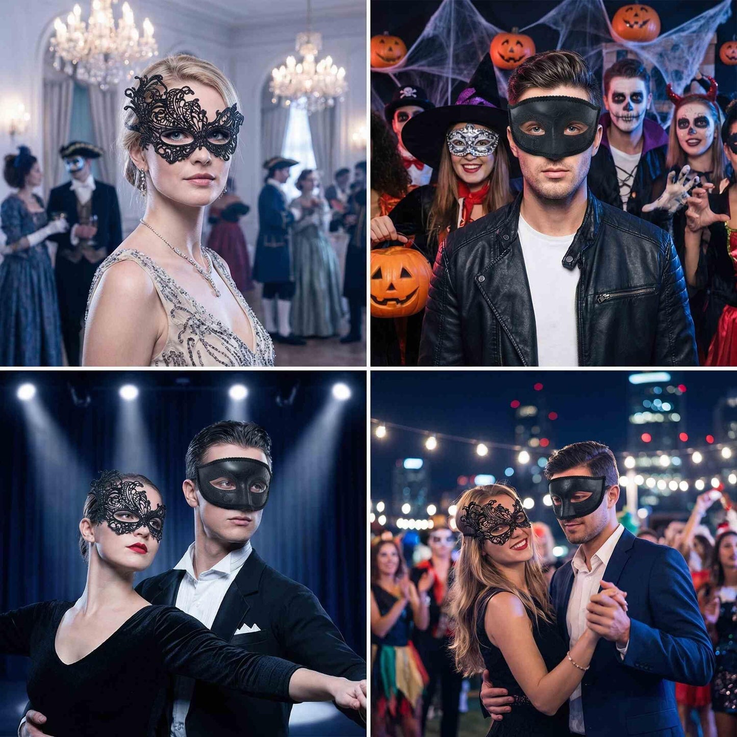 SHIFANQI 2Pcs Masquerade Mask for Men Women, Vintage Venetian Mask for Ball Party, Mardi Gras, Halloween Fancy Dress Party, Eye Lace Mask Costume, Black