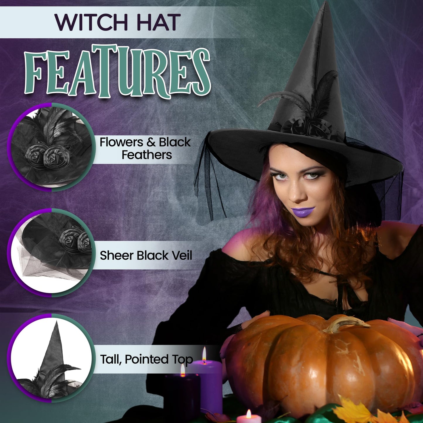 Womens Witch Costume Halloween Accessories Adult - Black Hooded