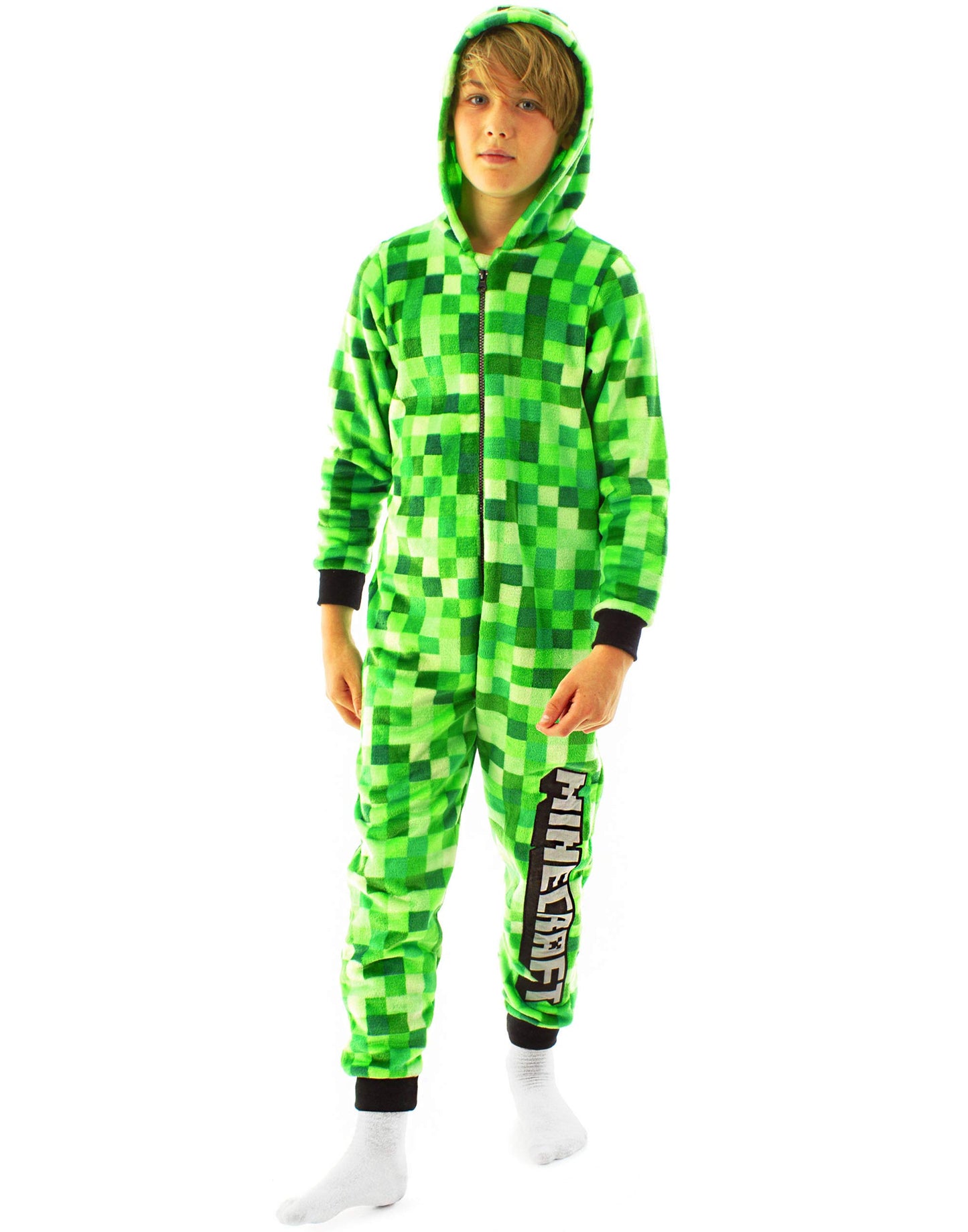 Creeper Kids Green Onesie - Boys & Girls Pixel Print Hooded