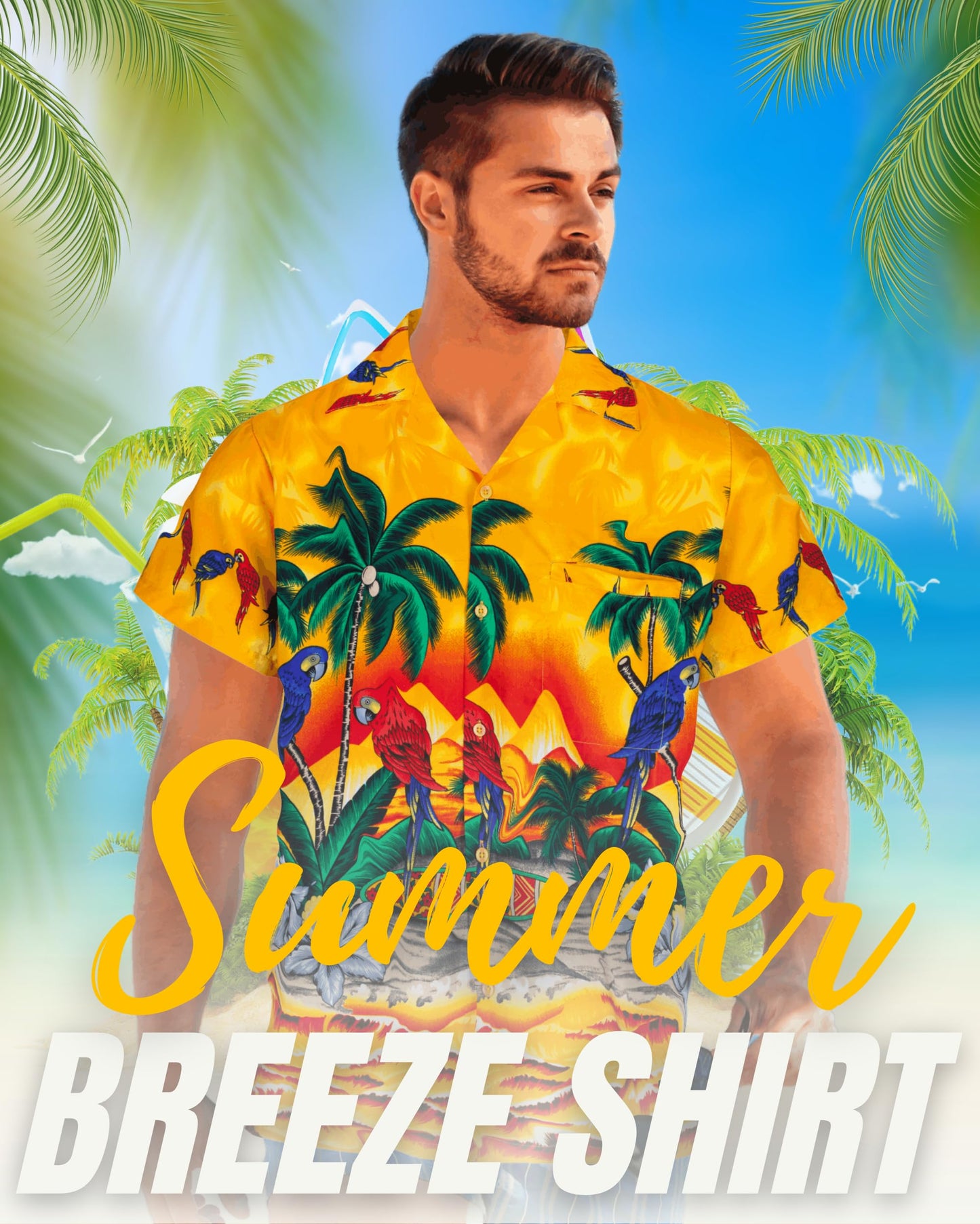 Hawaiian Shirts for Men Short Sleeve Button Down Shirt - Parrot