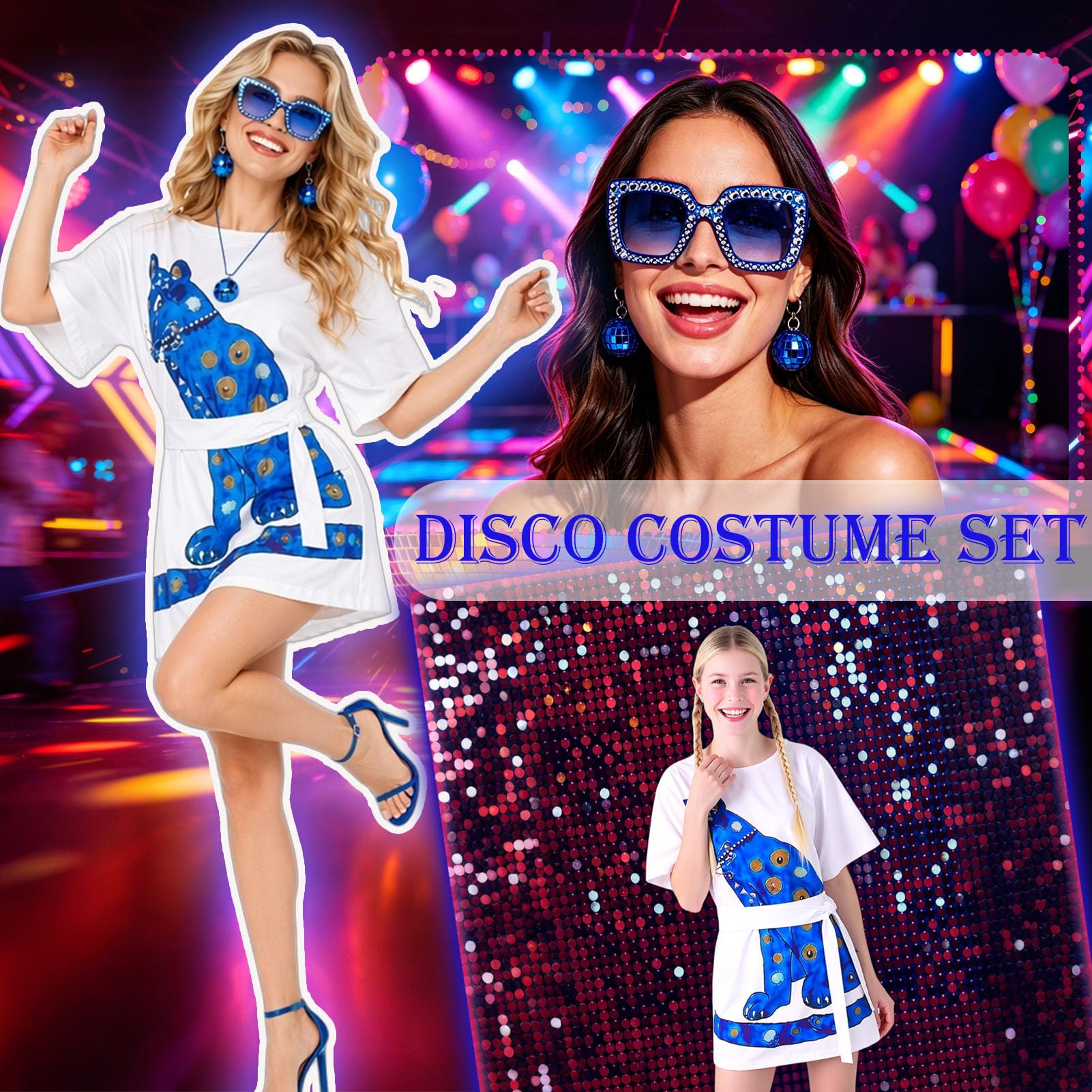 ABBA Costume for Women ABBA Outfits with 70s Vintage Dress Glasses (image 5)