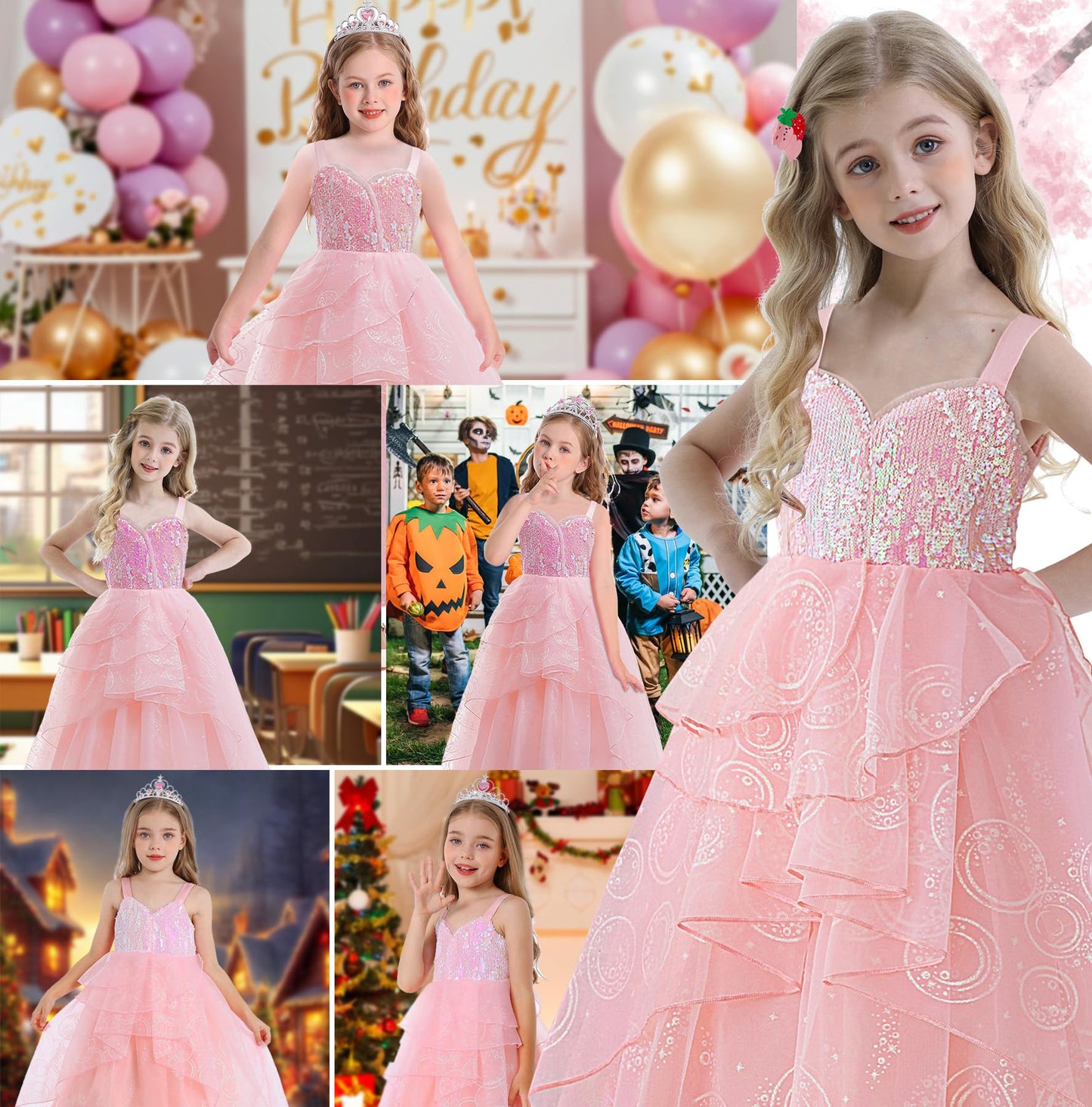 Marendyee Kids Princess Dress up Magic Witch Costume World Book Day Costumes for Girls Sequin Fancy Dress Pink Princess Fairy Dresses Child Celebration Theme Party Outfits Teenagers 11-12 Years
