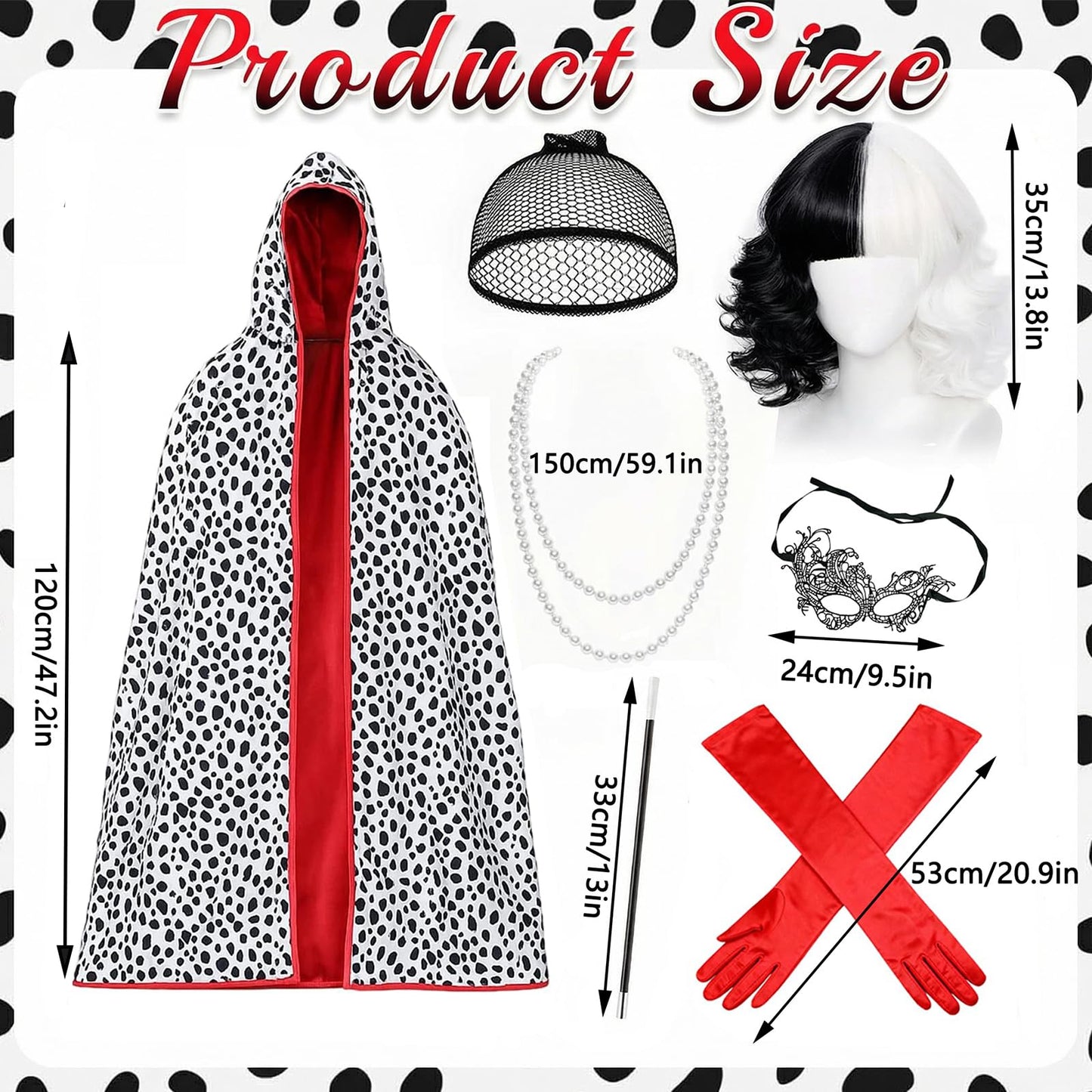 Cruella Costume Accessories Set for Women - Villain Fancy Dress Kit