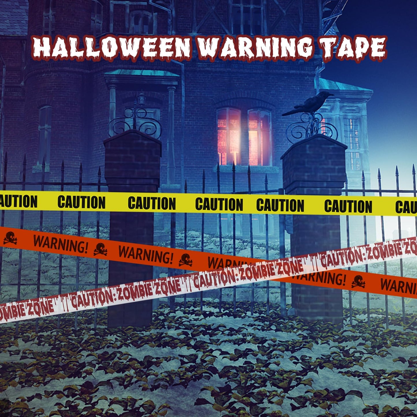 Jsdoin Halloween Decorations Caution Tape 30M Yellow Hazard Warning Props Fright Tape for Zombie Party Haunted House Party Danger Areas Decoration
