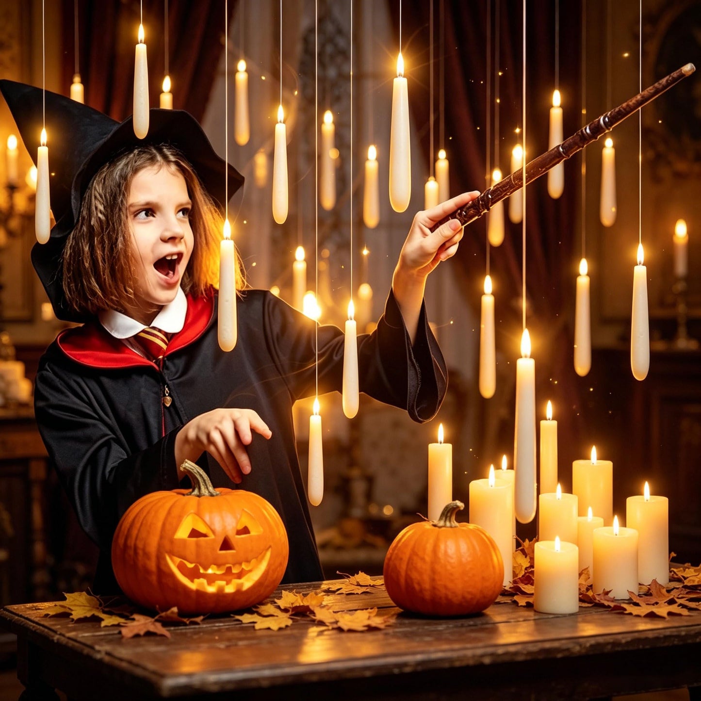 20Pk Harry Potter Floating LED Candles with Wand Remote - Flameless Flickering Taper Lights, AAA Battery Operated (Not Included) - Ideal for Christmas Halloween Party Bedroom Decor, Wizard Gifts