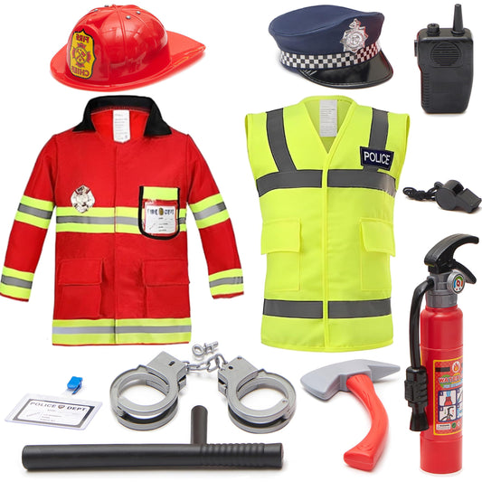 Police and fireman 2-in-1 costume set for kids with accessories