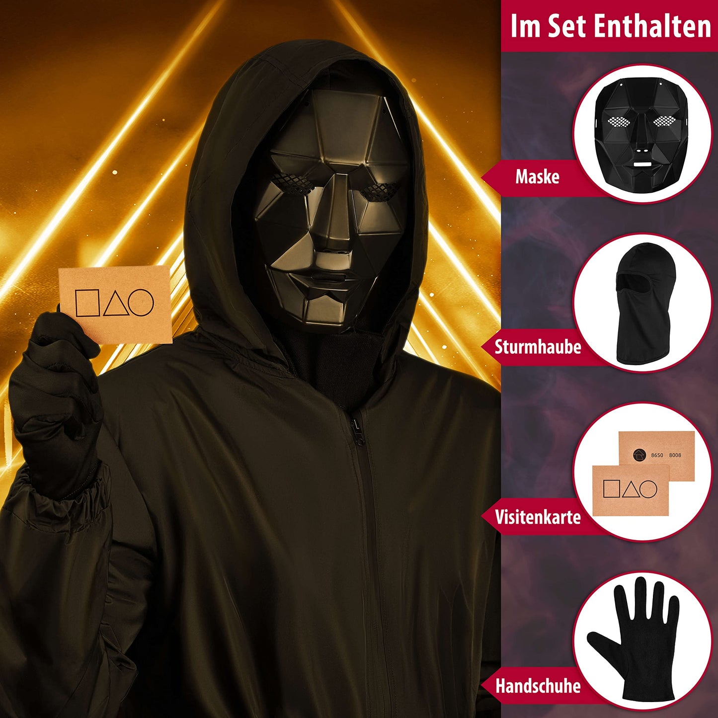 Balinco The Game Mask + Balaclava + Black Gloves + 1x Game Card for Halloween, Carnival & Carnival as Costume for Men & Women (Boss)