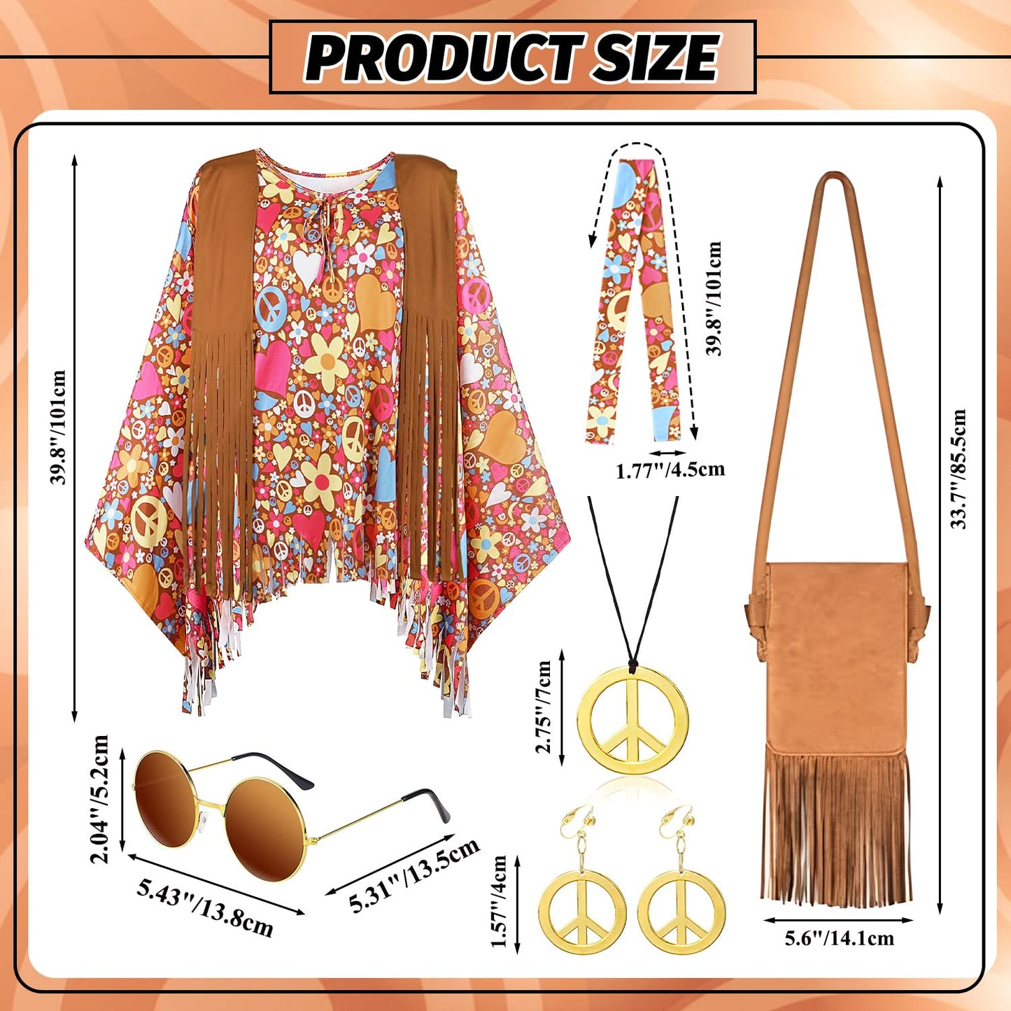 iZoeL 70s Hippie Costumes Women Ladies 1980 Hippie Wigs Boho 70s Costume 80s Accessories 60s Retro Festival Outfit - Sunglasses Peace Necklace Headband- Rock Retro Disco Fancy Dress