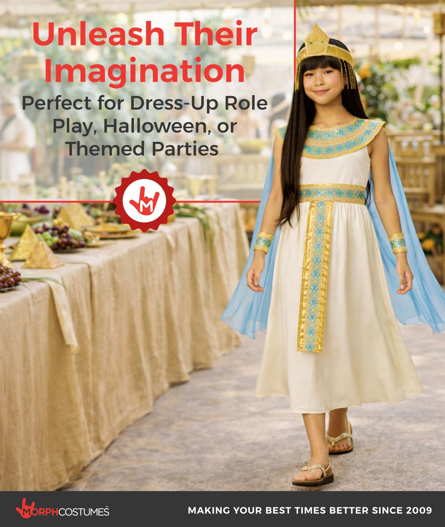 Morph Cleopatra Costume for Kids - Egyptian Costume for Girls - Halloween Dress Up - Egypt Themed Outfit, Large