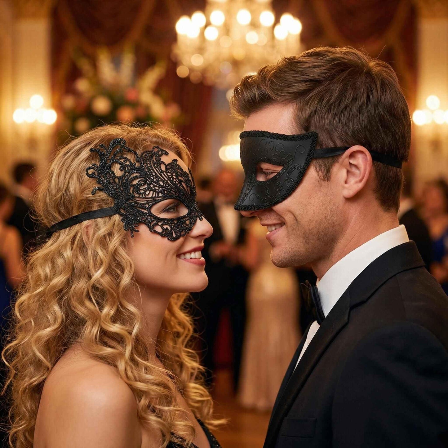 SHIFANQI 2Pcs Masquerade Mask for Men Women, Vintage Venetian Mask for Ball Party, Mardi Gras, Halloween Fancy Dress Party, Eye Lace Mask Costume, Black