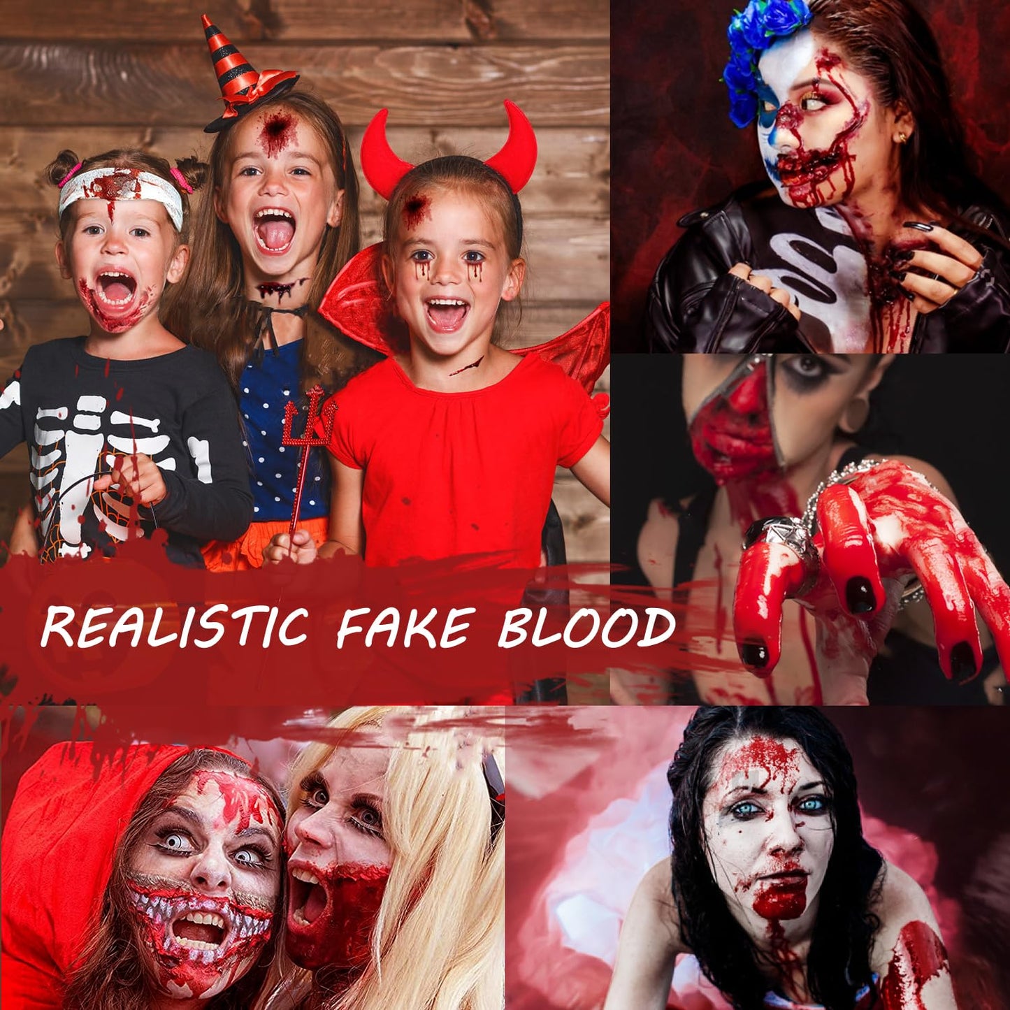 Fake Blood Set, 60ml Fake Blood Spray and 60ml Dripping Blood and 40ml Coagulated Gel Blood, Halloween Washable Fake Blood Makeup for Clothes, Zombie, Vampire Cosplay & Dress Up (Sets)