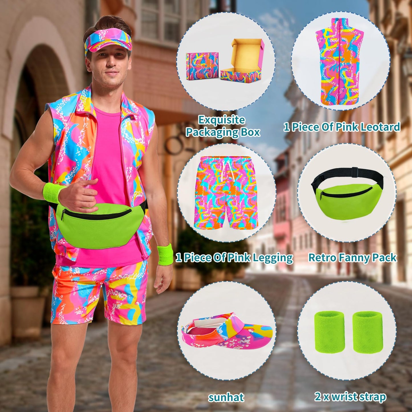OPAEHJF 80s Men Workout Costume Halloween Cosplay Couples Outfits 80s 90s Workout Costume Outfit Set for Adult Men (L)