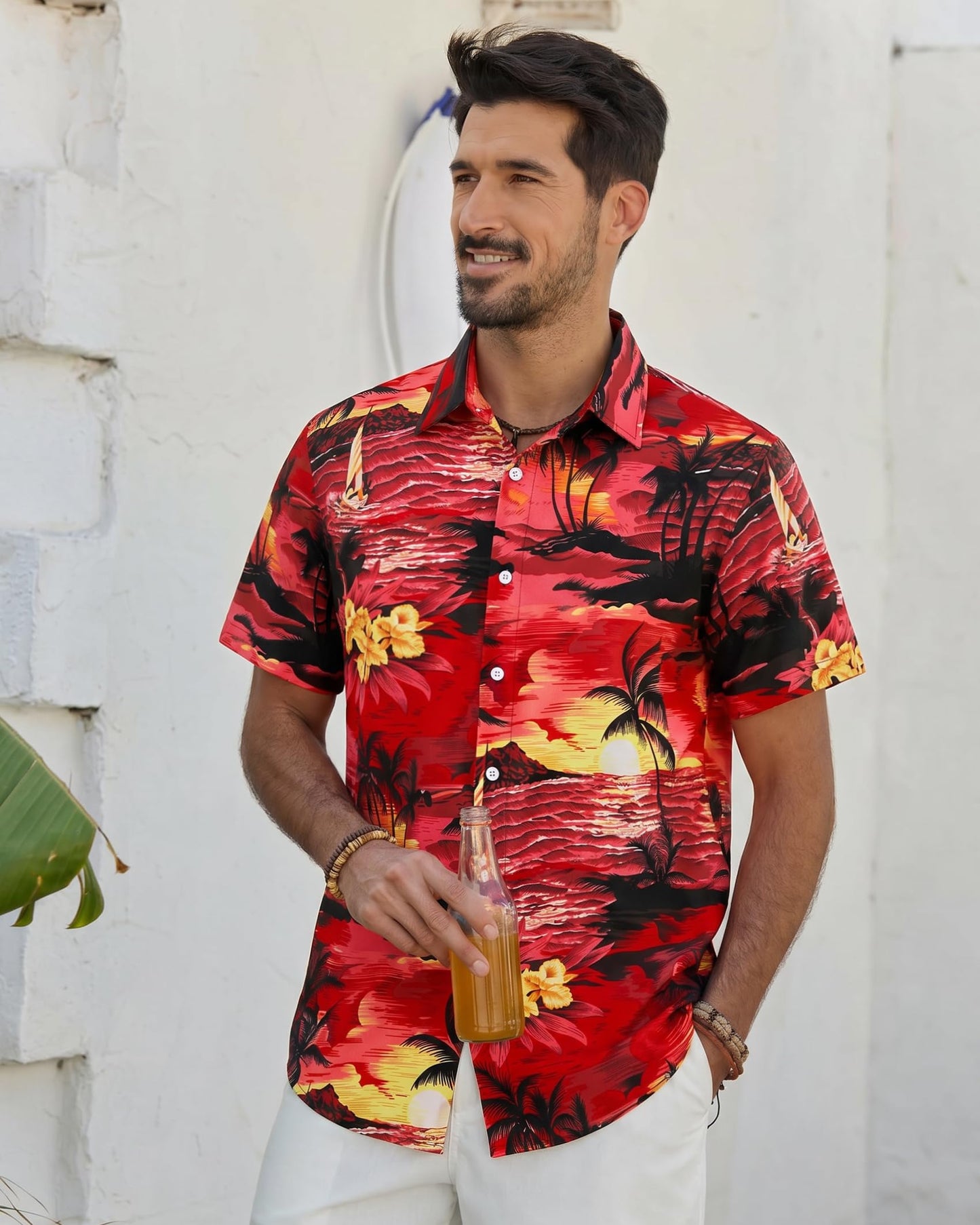 Mens Hawaiian Shirt Short Sleeve Floral Aloha Shirts for Summer