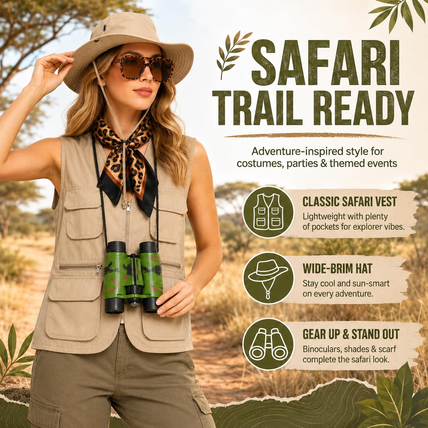 Safari Costume Set Safari Vest Outfit Adults with Safaris Hat (image 5)
