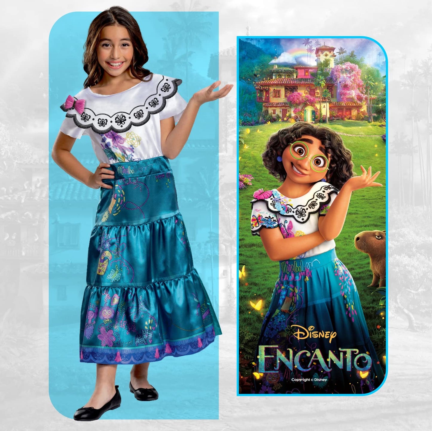 Disney Official Deluxe Mirabel Encanto Costume For Girls, Super Soft Material Dress Up Outfit For Christmas Halloween, 7-8 Years
