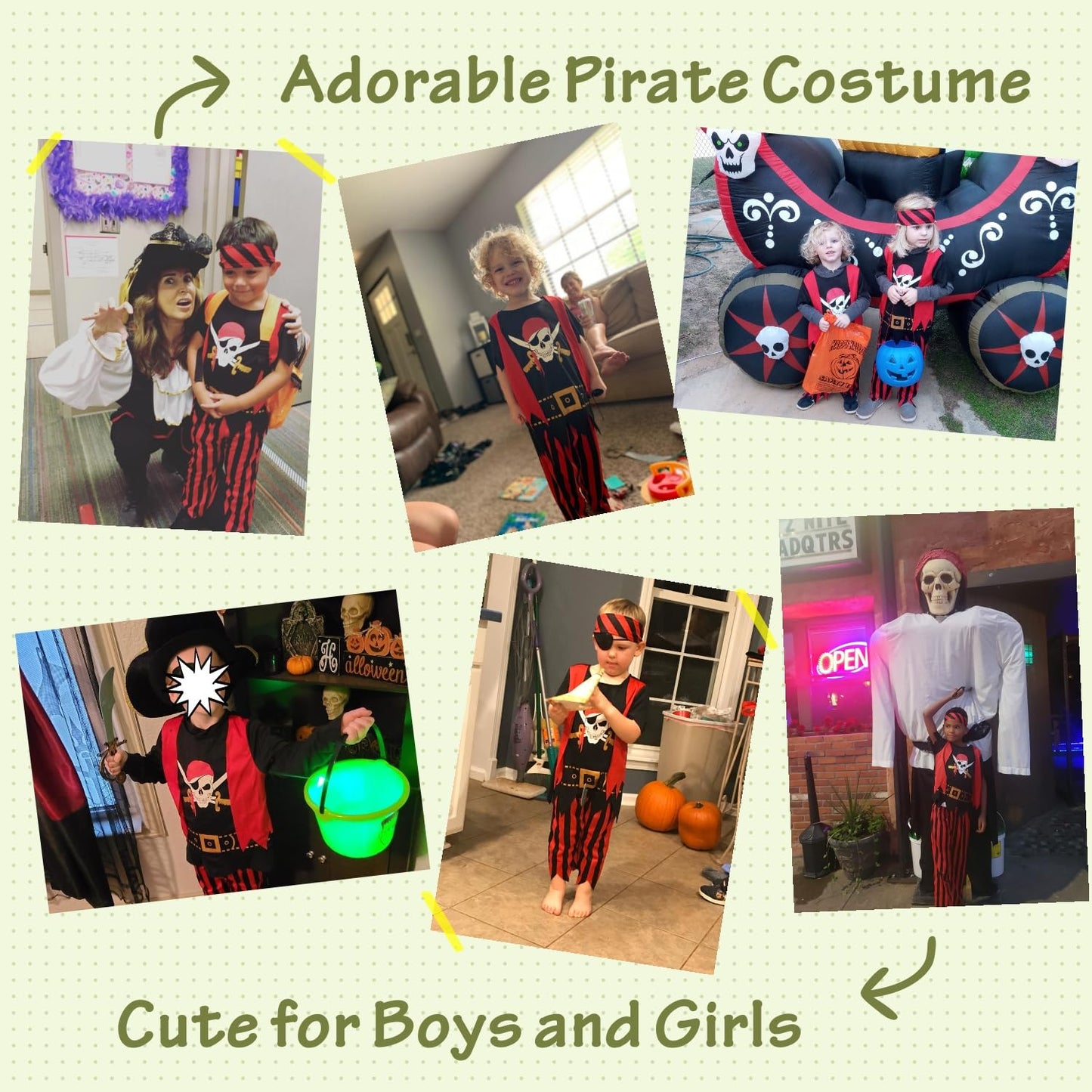 Kids Pirate Costume,Pirate Role Play Dress Up Completed Set 8pcs for Kids Size 3-4,5-6,7-8,8-10 (5-6years)