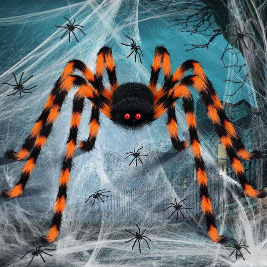 Massive plush Halloween spider with 125cm leg span and red eyes