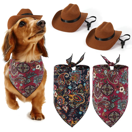 Dogs Cats Cowboy Costume Hats and Bandanas Scarf - Caps
