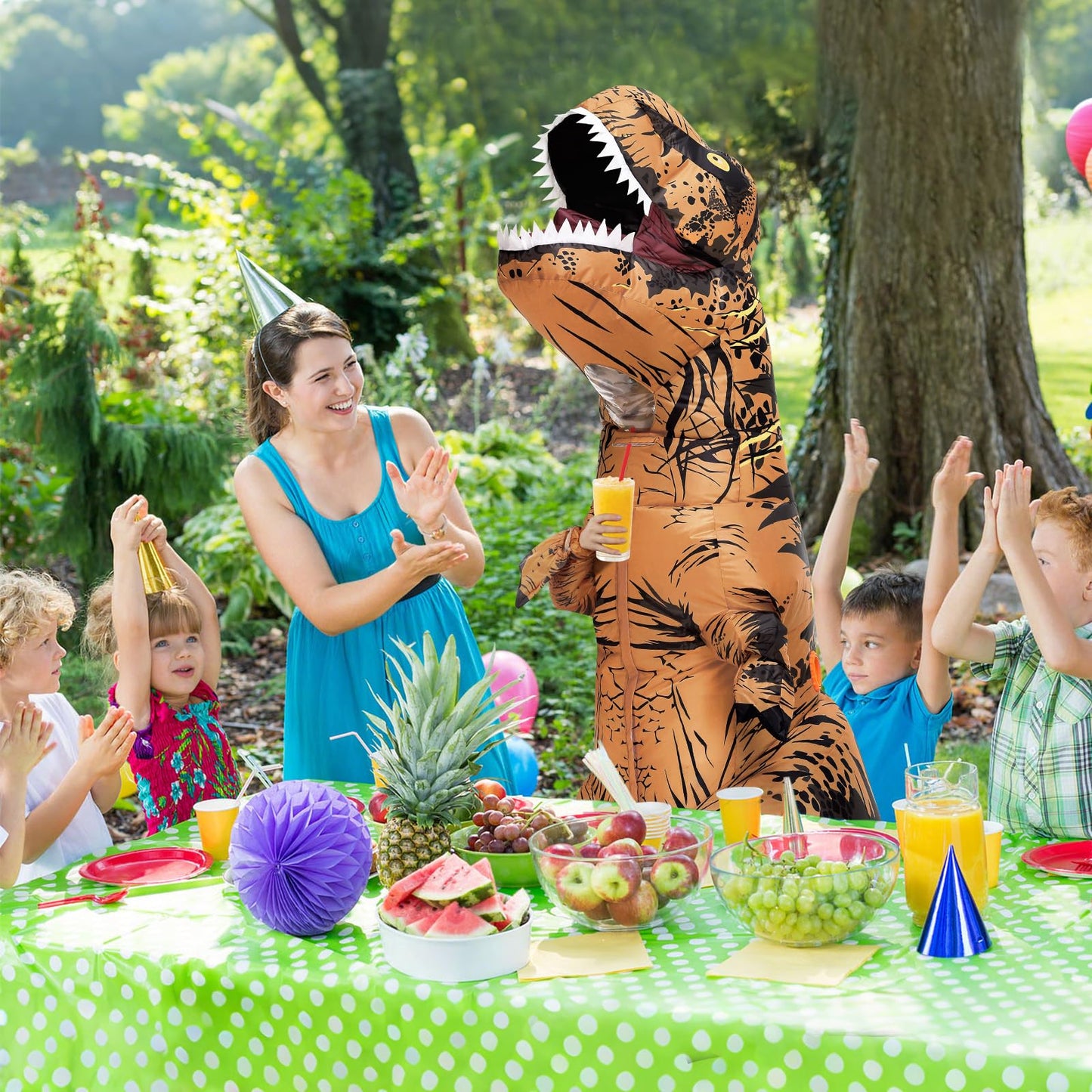 Poptrend Inflatable Dinosaur Costume for Adult Kids, T-Rex Dinosaur Funny Halloween Costume for Party Cosplay Fancy Dress Men Women Party (Teenagers)