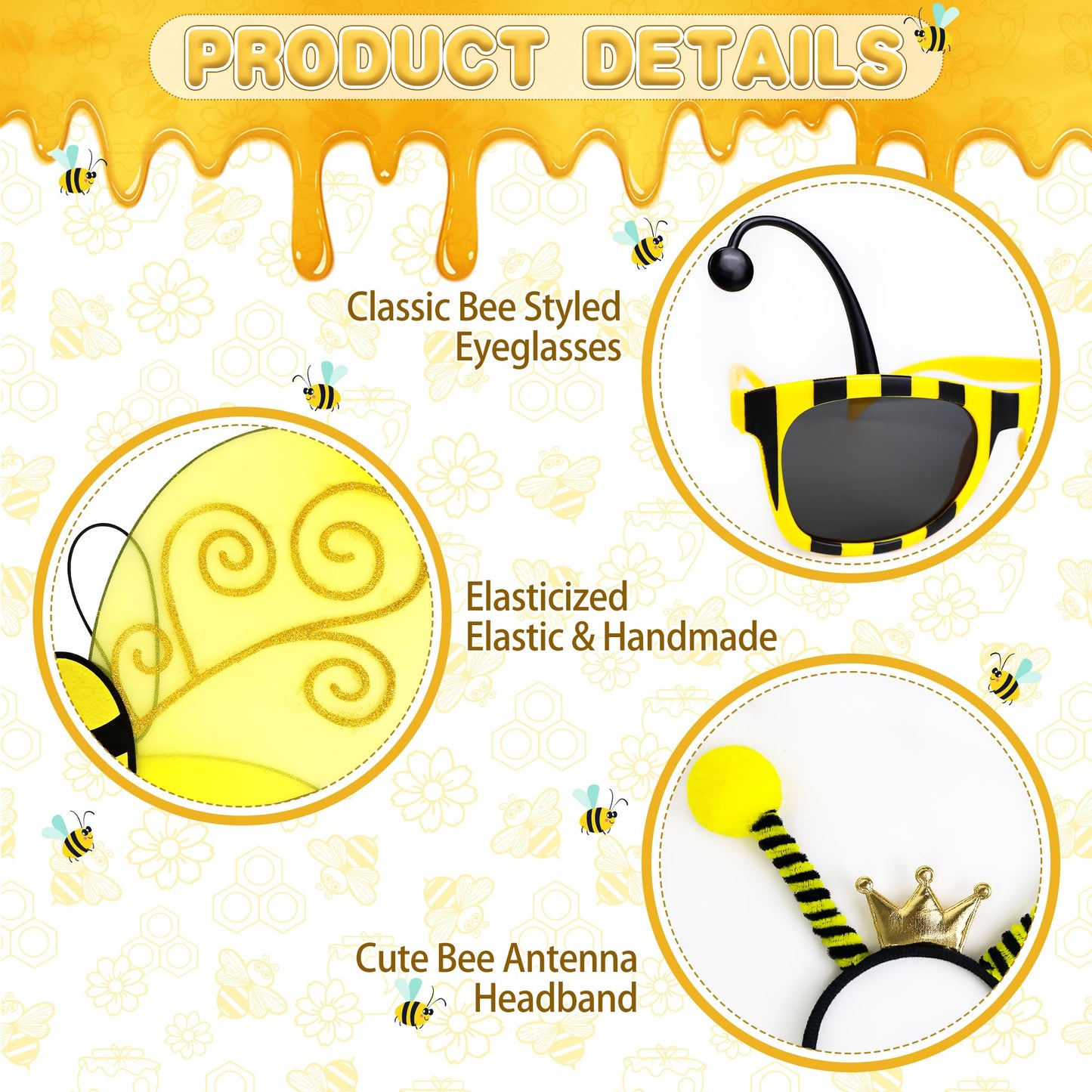 Bee Costume - Bumble Bee Costume with Bees Wings Antenna Headband (image 5)