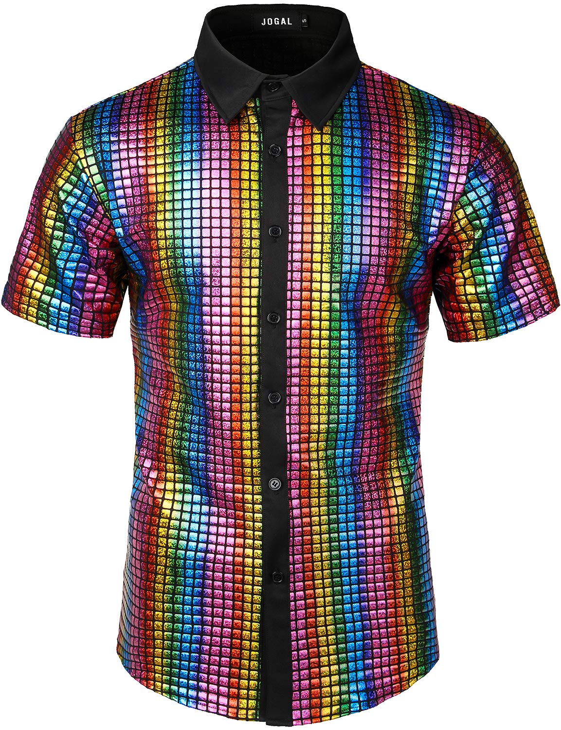 Men's Dress Shirt Sequins Button Down Short Sleeve Shirts 70s Disco