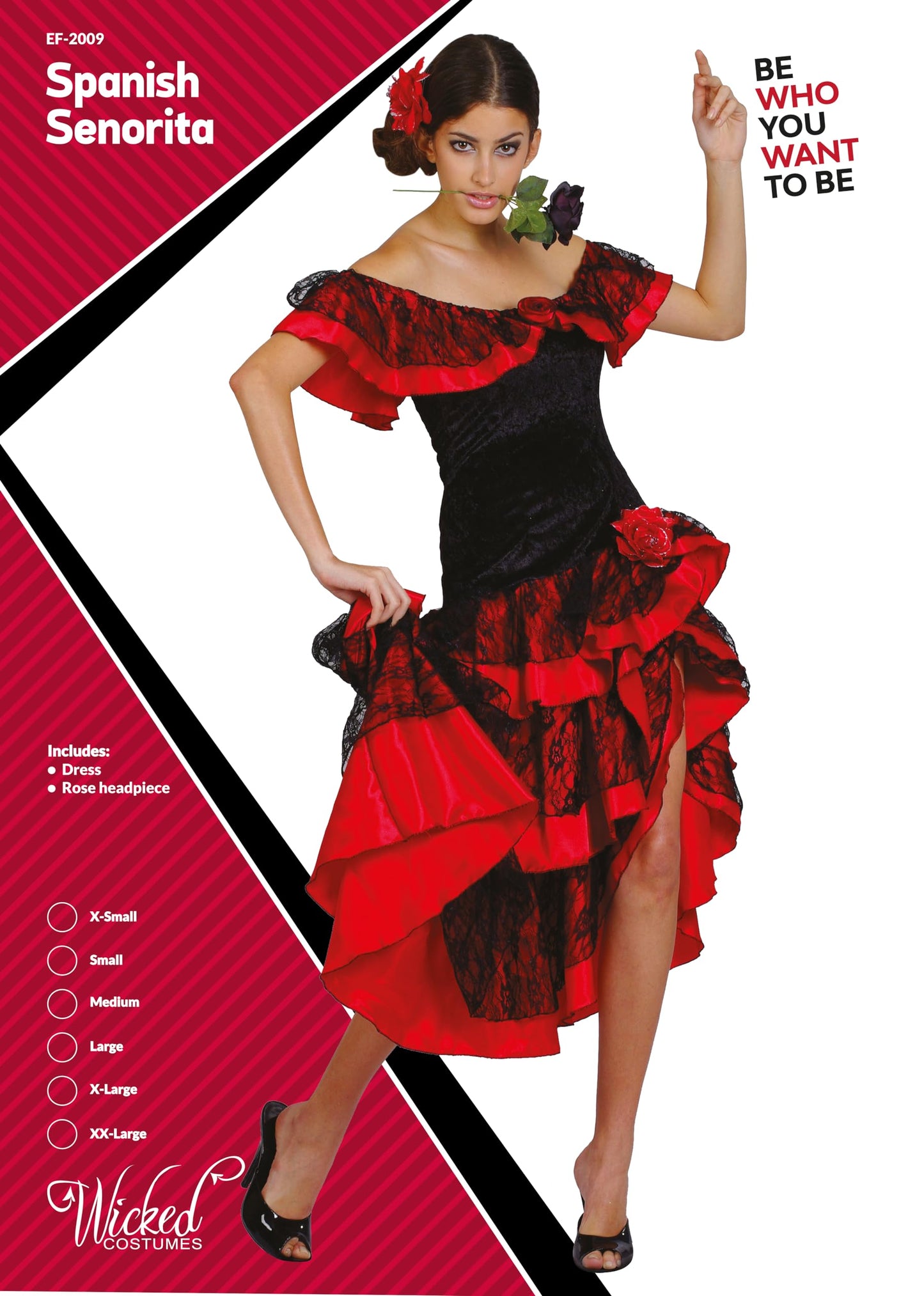 Wicked Costumes Adult Women’s Spanish Senorita Costume – Red Flamenco Style Fancy Dress for Halloween, Fiesta & Themed Parties - Small (UK 10-12)