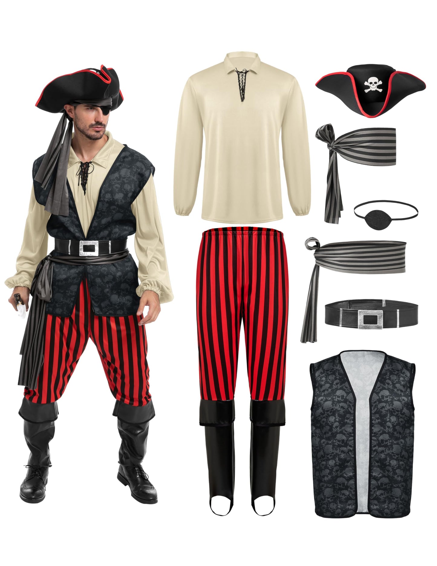 Adult Men Beige Pirate Costume for Halloween - Costume Party