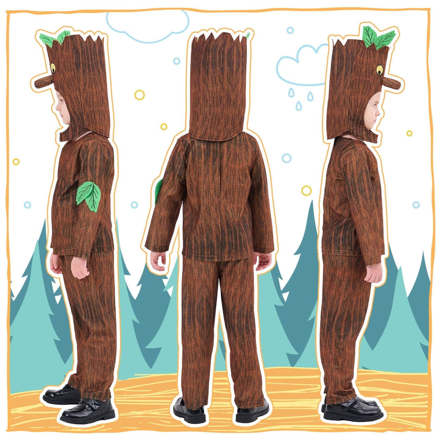 CosExpress World Book Day Costume for Girls Boys - Stick Tree Fancy Dress for Kids Book Character - Book Week 7-8Y
