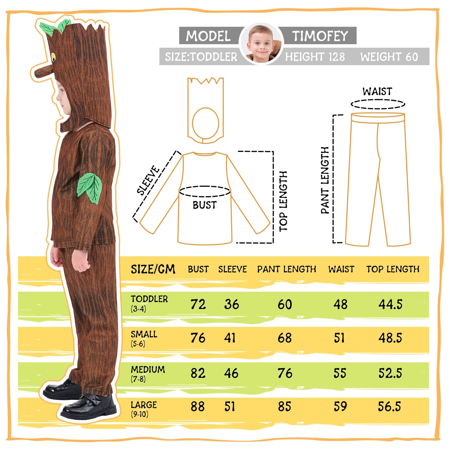 CosExpress World Book Day Costume for Girls Boys - Stick Tree Fancy Dress for Kids Book Character - Book Week 7-8Y