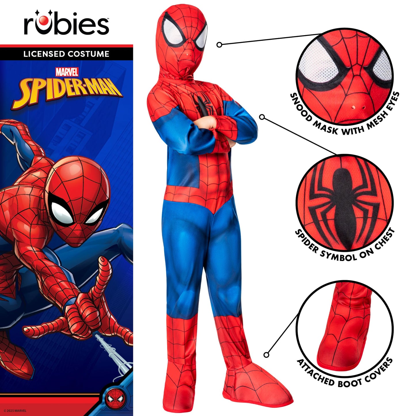 Rubies Official Marvel Spider-Man Flat Chest Classic Child Costume, Kids Superhero Fancy Dress, Age 5-6 Years Halloween