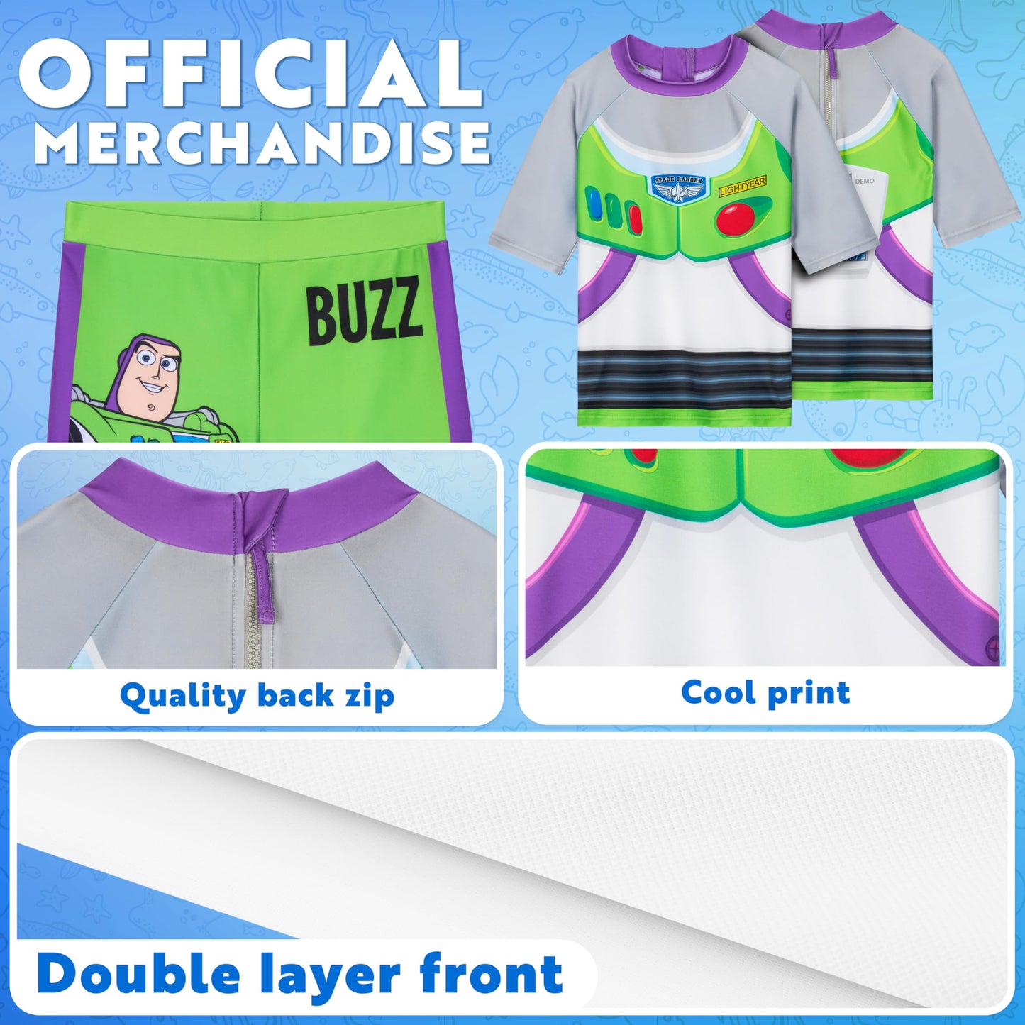 Disney Toy Story Boys Swimming Costume Set 2 Piece Swimwear Rash Guard Top Swim Trunks Buzz Lightyear Swimsuit for Beach Pool Holiday Essentials (2-3 Years, Multi Toy Story)