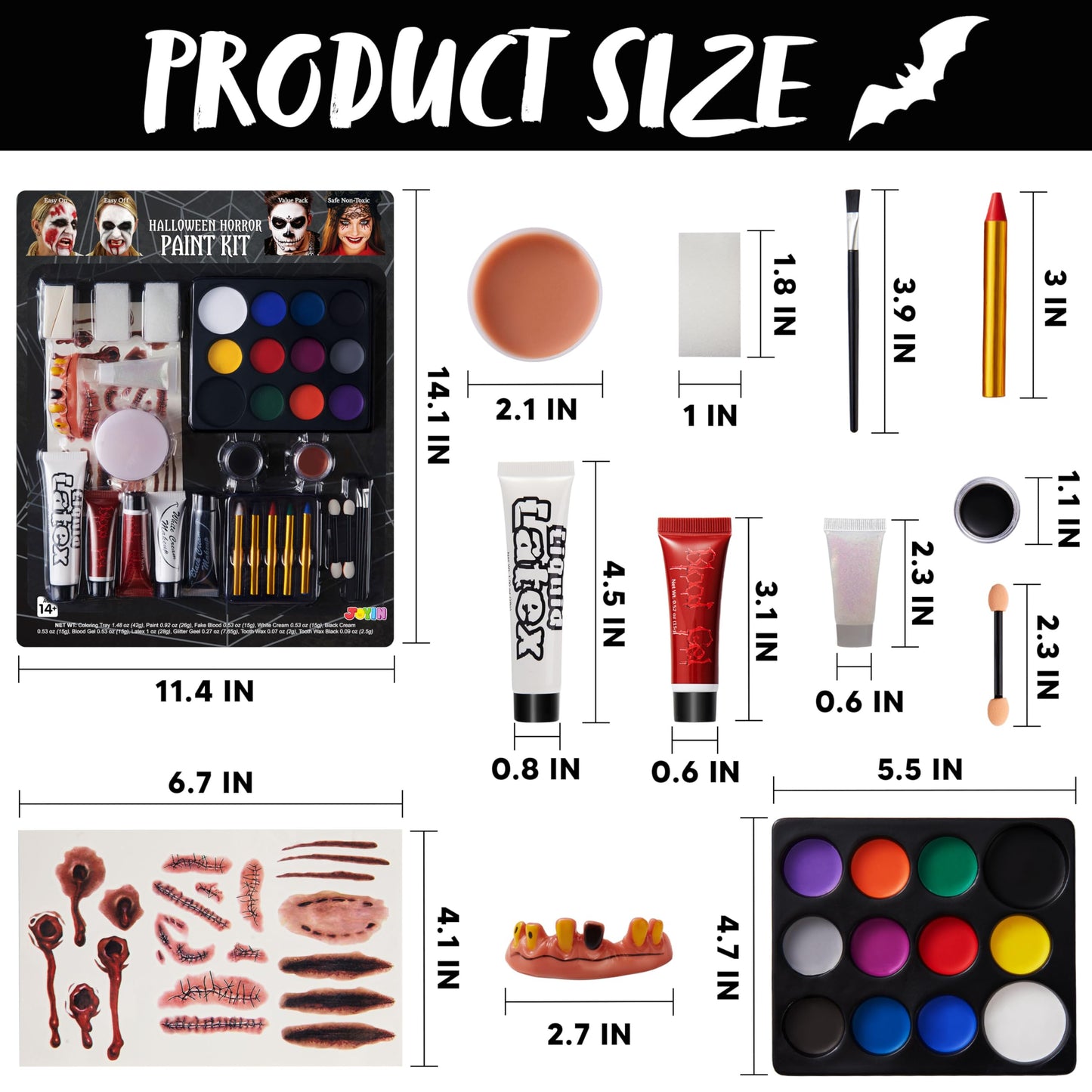 JOYIN 36 Pcs Halloween Face Paint Kit Makeup Set for Body Painting Party Cosplay Special Effects, All-in-1 Face Paint Palette Crayons Brushes Tooth Wax
