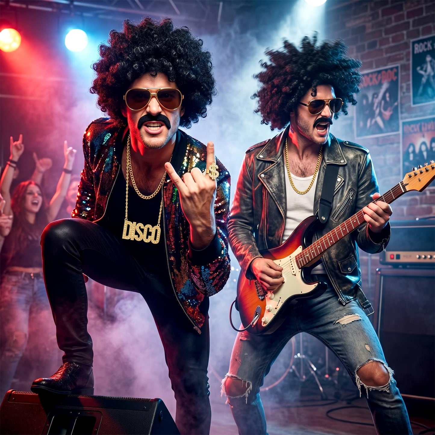 Disco Hippie Costume Set for Men Women - Funky Afro Wig - Hippie (image 4)