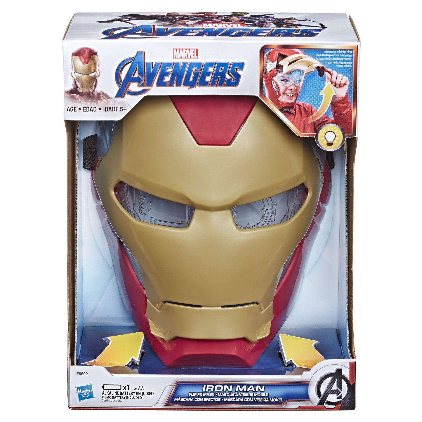 Hasbro Marvel Avengers Iron Man Flip FX Mask with Flip-Activated Light Effects for Costume and Role-Play Dress Up