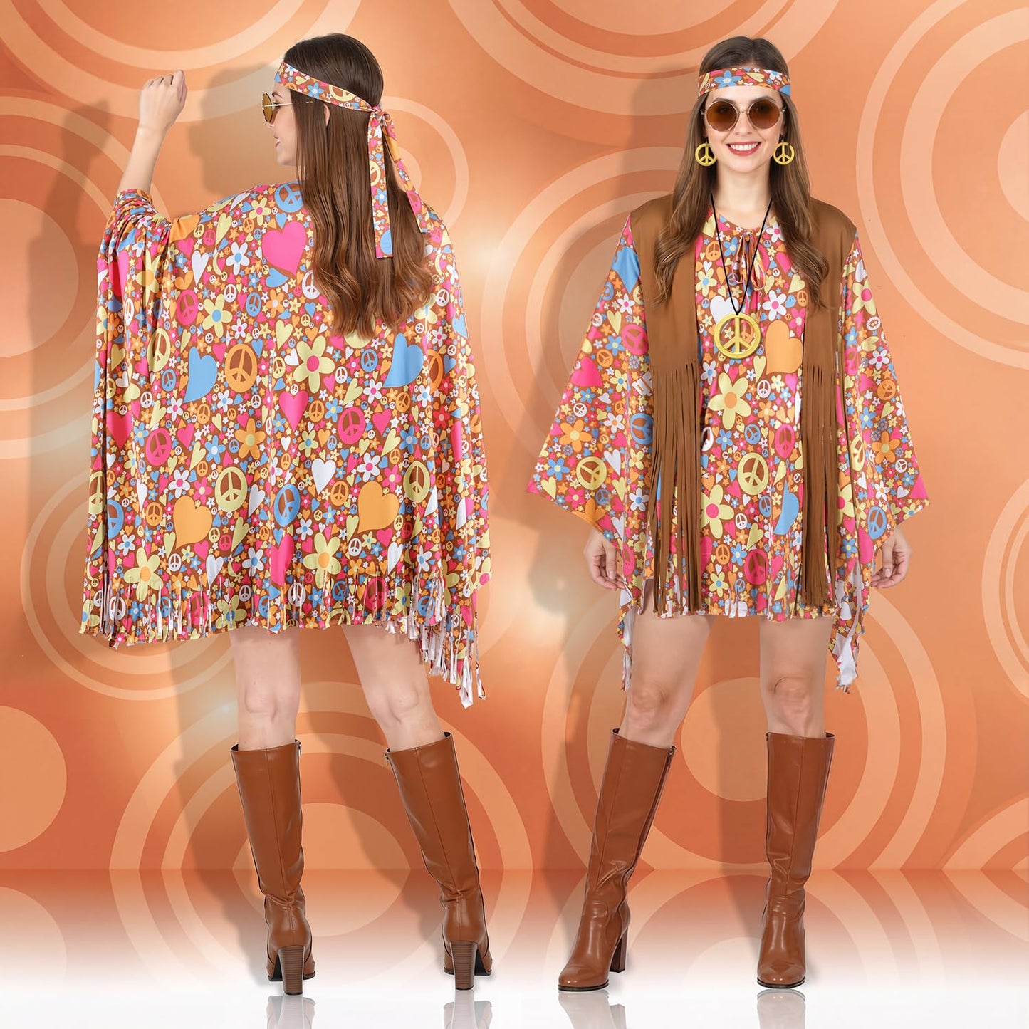 iZoeL 70s Hippie Costumes Women Ladies 1980 Hippie Wigs Boho 70s Costume 80s Accessories 60s Retro Festival Outfit - Sunglasses Peace Necklace Headband- Rock Retro Disco Fancy Dress