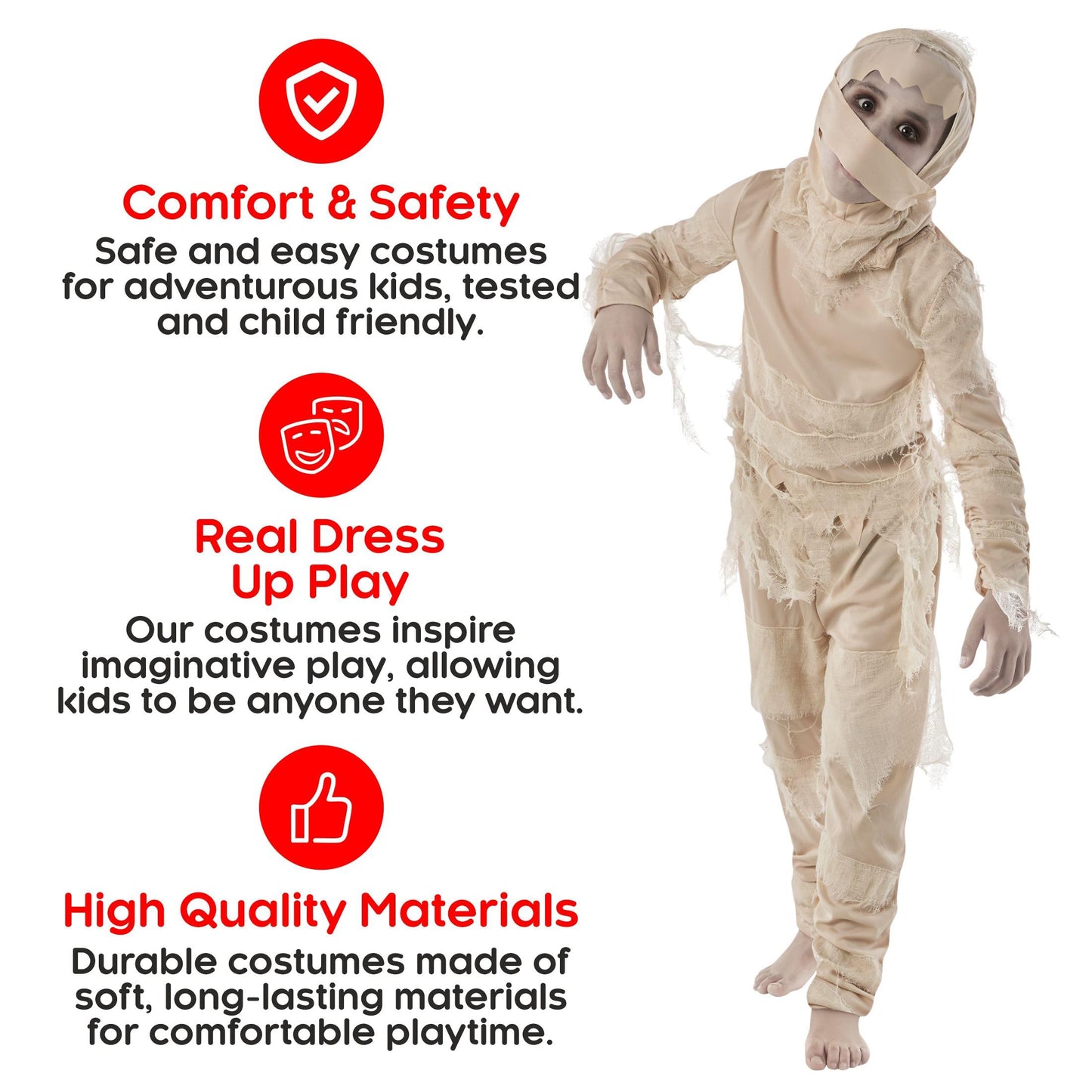 Morph Mummy Costume For Kids - Boys Mummy Halloween Outfit - Fun Dress-Up Costume for Halloween Parties, Medium